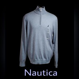 NWT NAUTICA Navtech Quarter-Zip Sweater, Deep Anchor Heather, Size Large